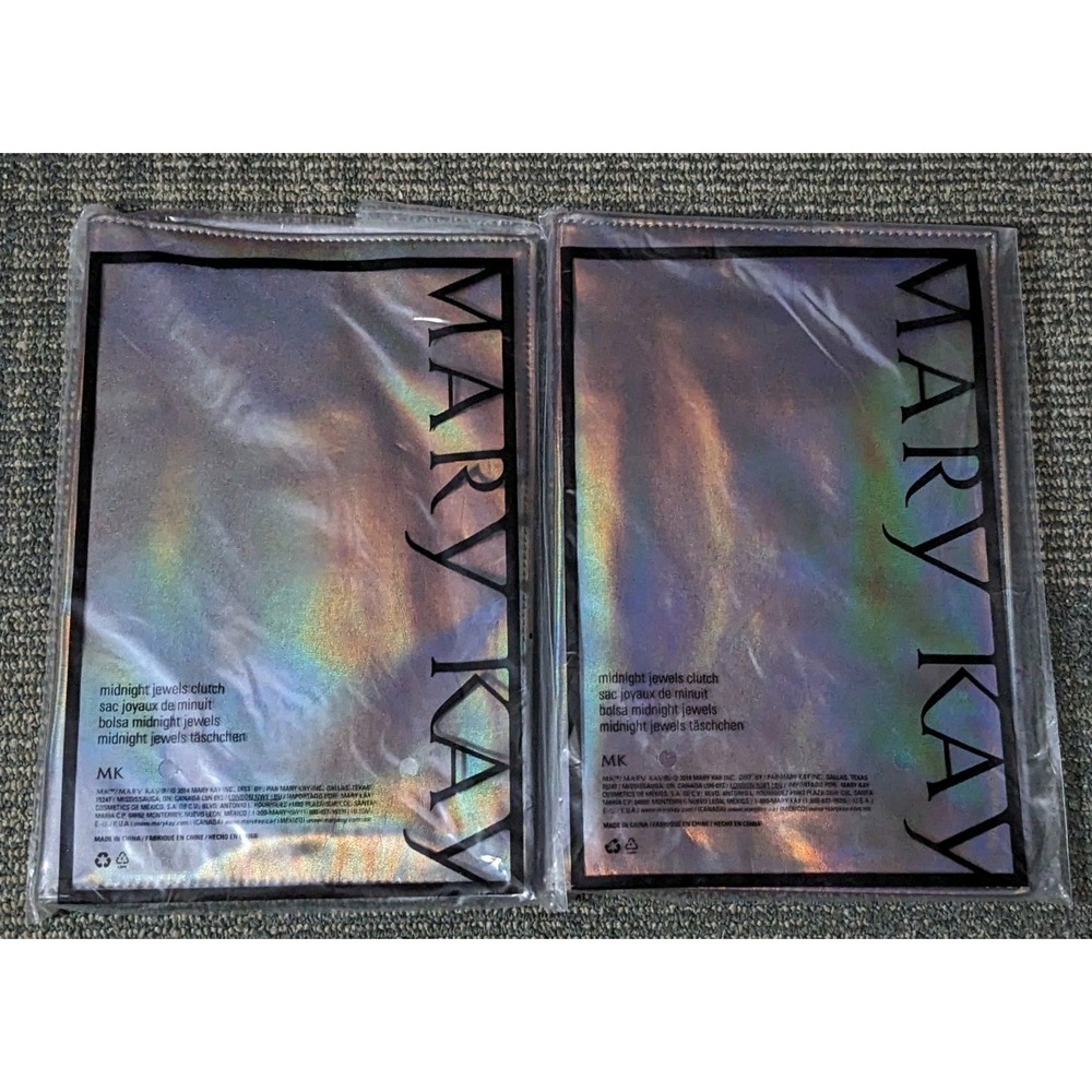 2 Mary Kay Holographic Cosmetic Makeup Clutch Bags Magnetic Pouch NEW Jewels